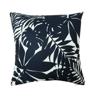 Black and white tropical plant pattern cushion cover, stylish sofa throw pillow case.