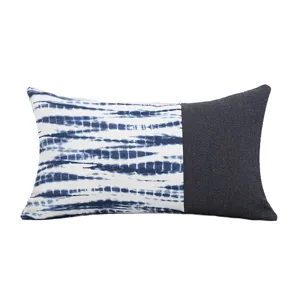 Blue and white tie-dye lumbar throw pillow cover, creative modern cotton linen cushion case.