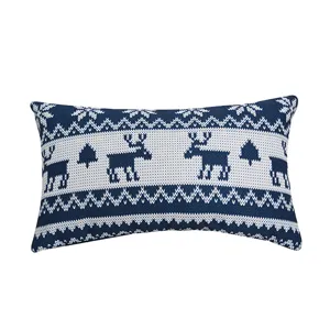 Christmas knitted throw pillow cover with Nordic reindeer pattern, cozy sofa cushion case.