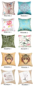Embroidered throw pillow covers set featuring floral, geometric and animal designs for home decor.