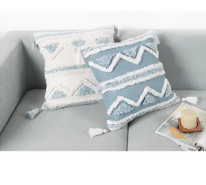 Federa per cuscino tufting geometrico bohémien blu con nappe decorazione per divano