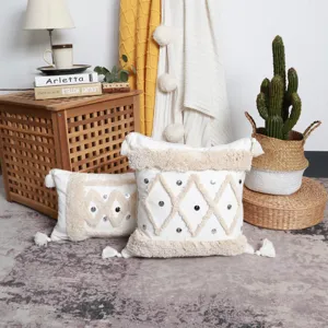 Nordic tufted throw pillow cover boho geometric decorative cushion cover with tassels