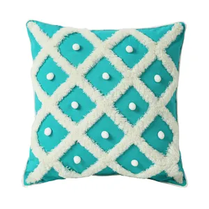 Nordischer Getufteter Kissenbezug Baumwolle und Leinen Geometrisches Diamant Kissenbezug Mit Pompons Dekorative Kissenhülle Für Sofa