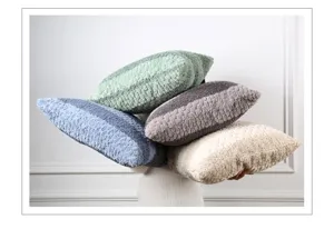 Nordic stripe sherpa pillow cover detail, cozy textured fleece fabric cushion case for sofa.