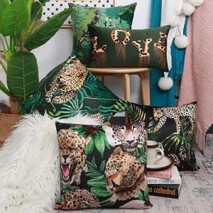 Tropical Jungle Animal Printed Throw Pillow Cover Decorative Leopard Leaf Sofa Cushion Cover Without Insert Home Decor