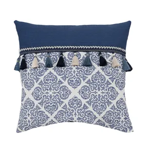 Blue And White Porcelain Geometric Jacquard Cotton Linen Pillowcase Nordic Tassel Cushion Cover For Sofa Living Room