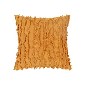Yellow textured tufted throw pillow cover, bohemian jacquard cushion cover for sofa bed decor.