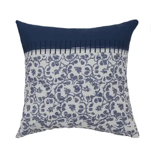 Chinese style blue white porcelain geometric jacquard throw pillow cover for living room sofa cushion.