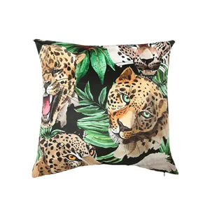 Tropical jungle leopard throw pillow cover, watercolor wild animal cushion case for sofa.