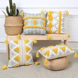 Tufted γεωμετρικό boho μαξιλαροθήκη με φούντες εθνοτικό στυλ διακοσμητική για το σπίτι