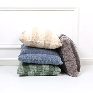 Cozy striped curly wool throw pillow cover for sofa and bed, soft Nordic cushion cover.