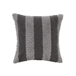Nordic style striped cushion cover cozy teddy fleece throw pillow case for sofa decor