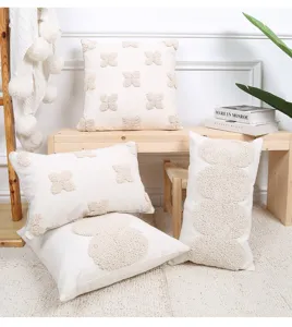 INS style tufted throw pillow cover boho cream cushion case for sofa couch bedroom decor.