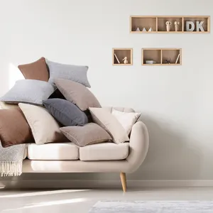 Solid color linen throw pillow covers set, soft cushion cases for sofa, living room decor.