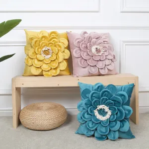 3D sunflower throw pillow cover luxury velvet decorative cushion case for living room sofa
