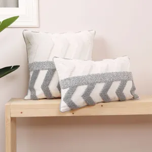Geometric tufted throw pillow cover set, cozy neutral textured cushion case for sofa.