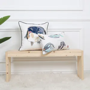 Conjunto de cojines decorativos bordados de peces marinos para sofá y decoración del hogar