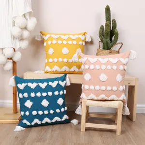 Nordic tufted διακοσμητικό μαξιλάρι με φούντες, χαριτωμένο μαξιλάρι καναπέ σπιτιού.
