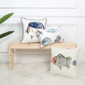 Cojin decorativo con estampado de peces marinos para sofa de sala y habitacion infantil