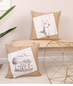 Housse de coussin décorative en coton et lin avec design d'art de croquis vintage pour canapé.