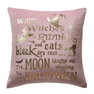 Pink velvet foil Halloween quote pillow cover for modern living room sofa decor cushion