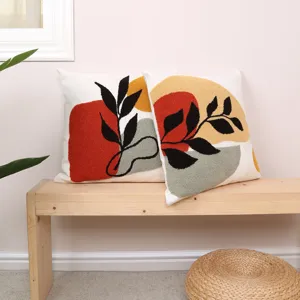 Fodera per Cuscino con Ricamo in Spugna Geometrico Moderno Federa Decorativa con Foglia Astratta Nordica Per Divano Ufficio Auto Casa