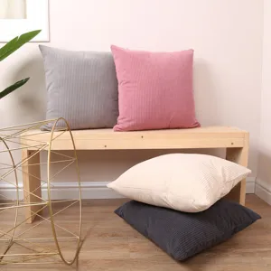 Minimalist corduroy throw pillow cover solid color cushion case for home and office sofa decor.