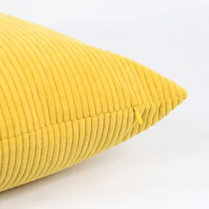 Yellow corduroy throw pillow cover solid color minimalist cushion case corner view