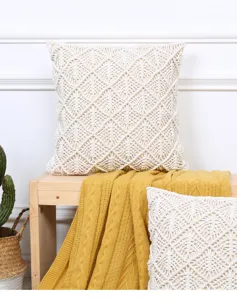 Funda de cojín de macramé hecha a mano funda de almohada tejida boho para decoración de salón
