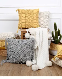 Handmade macrame throw pillow cover bohemian woven cushion case for sofa home decor bedroom