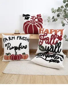 Funda de cojín copetudo con diseño de calabaza de otoño, estilo rústico de granja