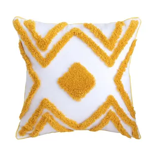 Fundas de cojín copetudas geométricas, estilo nórdico funda de cojín rombo amarillo.