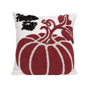 Funda de cojín con mechones de calabaza de otoño, lona blanca suave con patrón rojo para sofá.