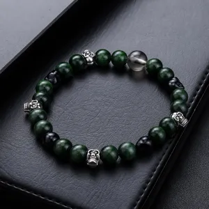Bracelet crâne en cristal vert pour homme et femme, bijoux tendance style gothique perles.