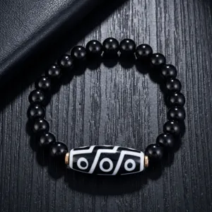 Bracelet Perle Dzi Style Tibetain Homme Mode Retro Bijoux Perles Vue Detail