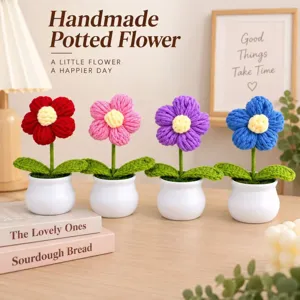 Handmade knitted crochet potted flower desktop ornament small potted plant gift home decor