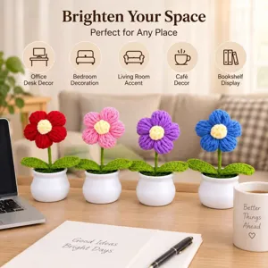 Handmade knitted flower pot crochet desk ornament cute desktop decoration for home office gift