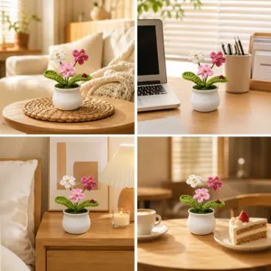 Handmade crochet potted flowers cute knitted plant ornament desk tabletop decoration centerpiece