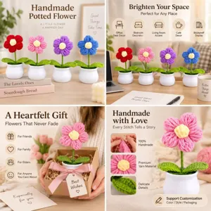Handmade crochet potted flower knitted desktop ornament perfect gift for home office decor