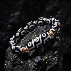 Tibetan 9-eye Dzi bead bracelet ethnic style black white beads premium statement jewelry
