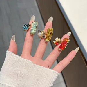Vintage Alloy Open Ring For Women Retro Insect Ladybug Evil Eye Ring Multicolor Rhinestone Artificial Pearl Inlaid Jewelry