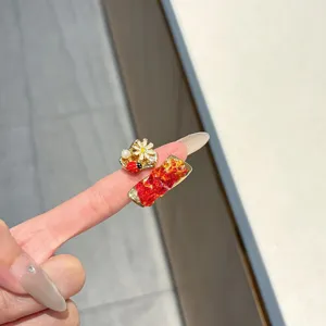 Vintage style colorful crystal insect open ring for women, trendy metal knuckle jewelry accessory