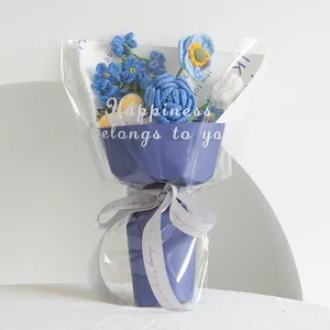 Bouquet di Fiori all'Uncinetto Fatto a Mano Rosa Preservata Girasole Composizione Floreale Lavorata a Maglia Regalo per San Valentino