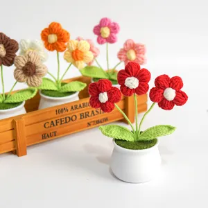 Fleurs en pot au crochet faites main fil à tricoter déco maison plante artificielle cadeau