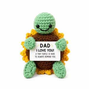 Handmade crochet turtle plush toy with sunflower shell, cute desktop ornament detail view.