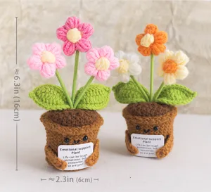 Pianta in vaso all'uncinetto fatta a mano supporto emotivo simpatico fiore 16cm