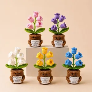 Handmade Crocheted Potted Plant Positive Energy Crochet Flower Desk Ornament Cute Knitted Floral Decor Gift For Home