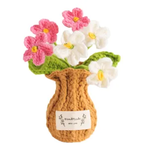 Handmade crochet flower potted plant cute knitted floral vase desktop home decor ornament
