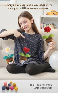 Pianta in vaso all'uncinetto artigianale di supporto emotivo, carina fiore lavorato regalo scrivania.