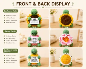 Peluche tortue au crochet fait main mignon tournesol tricoté déco bureau cadeau original